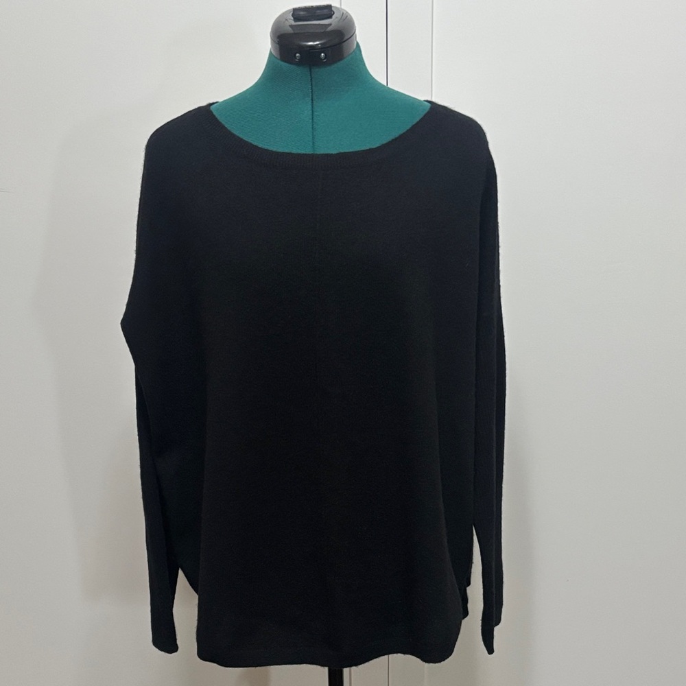 Chico's 100% Cashmere Black Batwing Boatneck Sweater